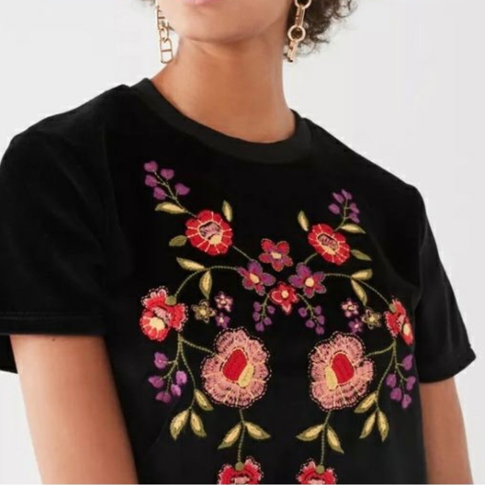 Urban outfitters velvet cropped top embroidered floral multi XS boho festival